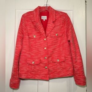 Jaclyn Smith Coral-Red Tweed Button Jacket